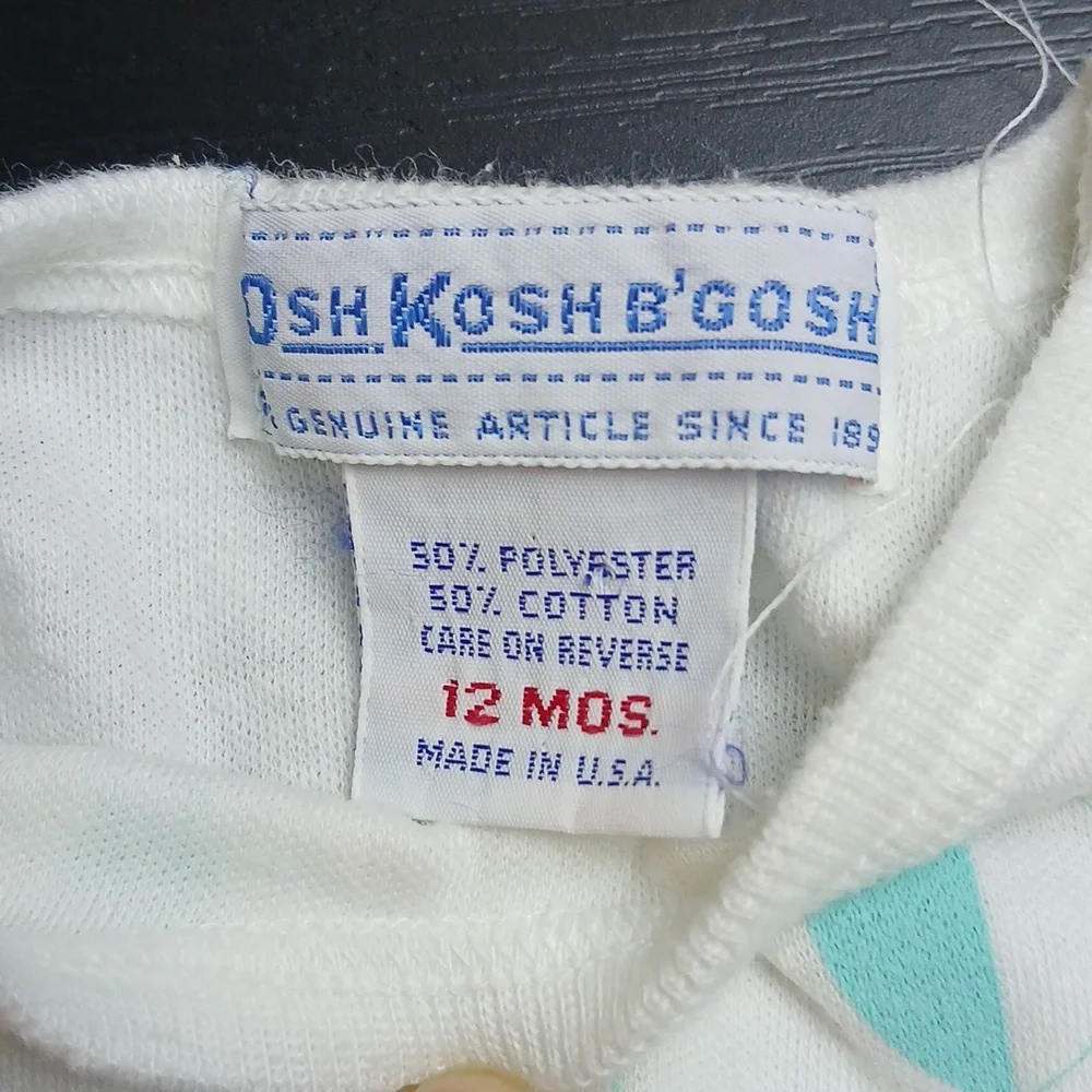VTG Osh Kosh B'gosh‎ Kids White Shirt with Teal Heart Accents 12 Mos